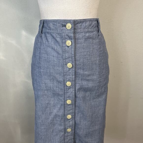 Talbots Skirt size 12 Chambray Blue Button Front Straight Knee Pockets Casual - Picture 2 of 9